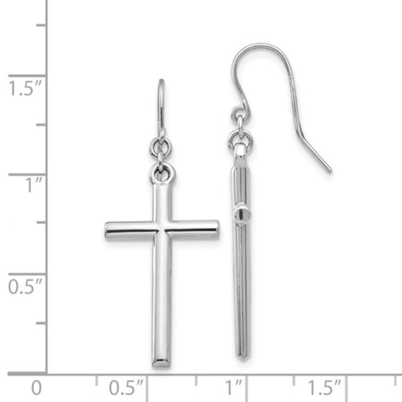 14k Yellow OR White Gold Tubular Cross Shepherd Hook Dangle Drop Earrings - Picture 8 of 8